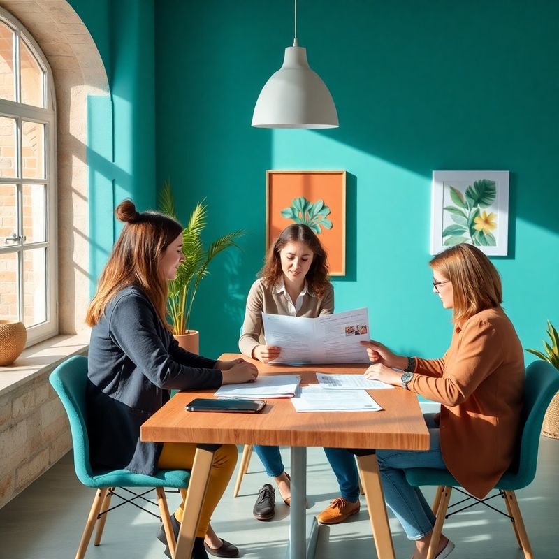Mali tim od tri osobe pregledava tiskane onboarding materijale u modernom uredu
